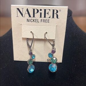 Napier Silver and Blue Dangle Earrings